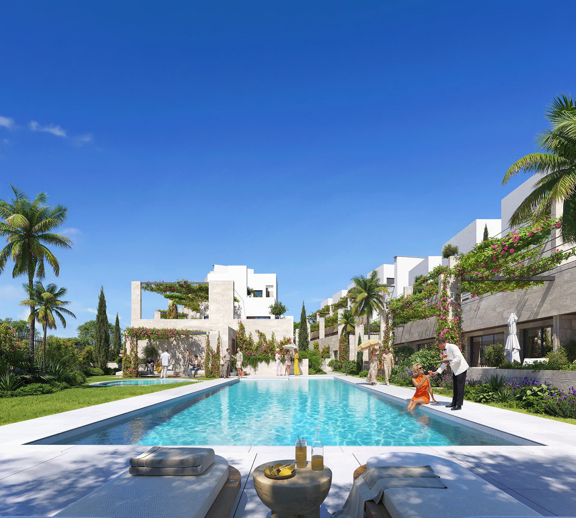 Mediterranean residences, palms and flowering terraces